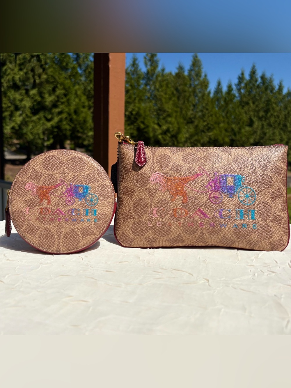 COACH Wallet & Coin Case In Signature Canvas With REXY And Carriage 88771 88767